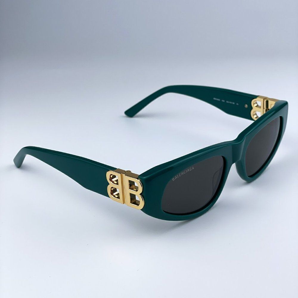 SALE! NEW Balenciaga BB0095S 005 Green Gold Logo Grey Cat Eye Unisex Sunglasses - Picture 10 of 16